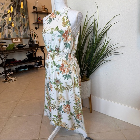 Women’s high neck Tie sleeveless floral high low dress Size Large L - Picture 3 of 11